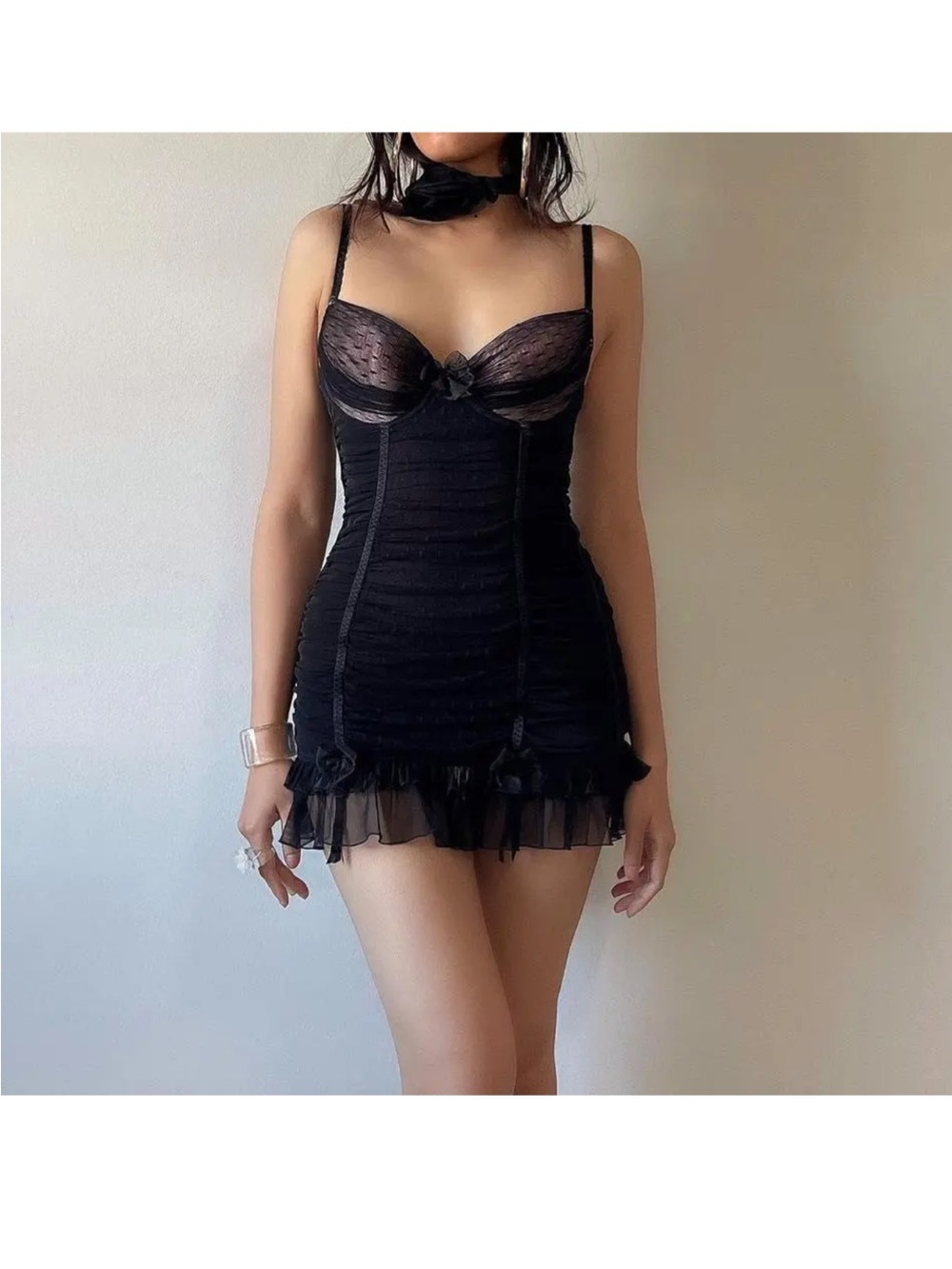 Black Lace-Detail Bodycon Mini Dress